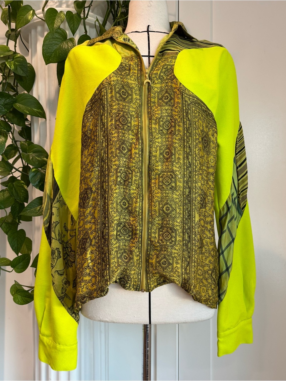 Marine Serre Green Silk Decoupe Track Zip Up - M Unisex